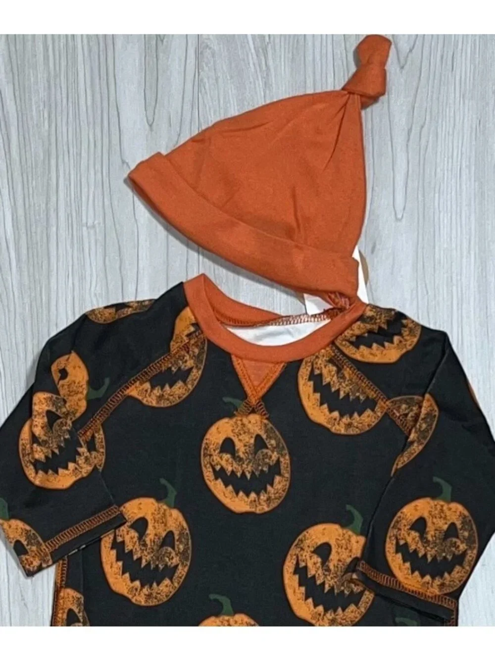Mud Pie 6m 9m NWT Pumpkin JACK-O-LANTERN sleeper hat Set Halloween black orange